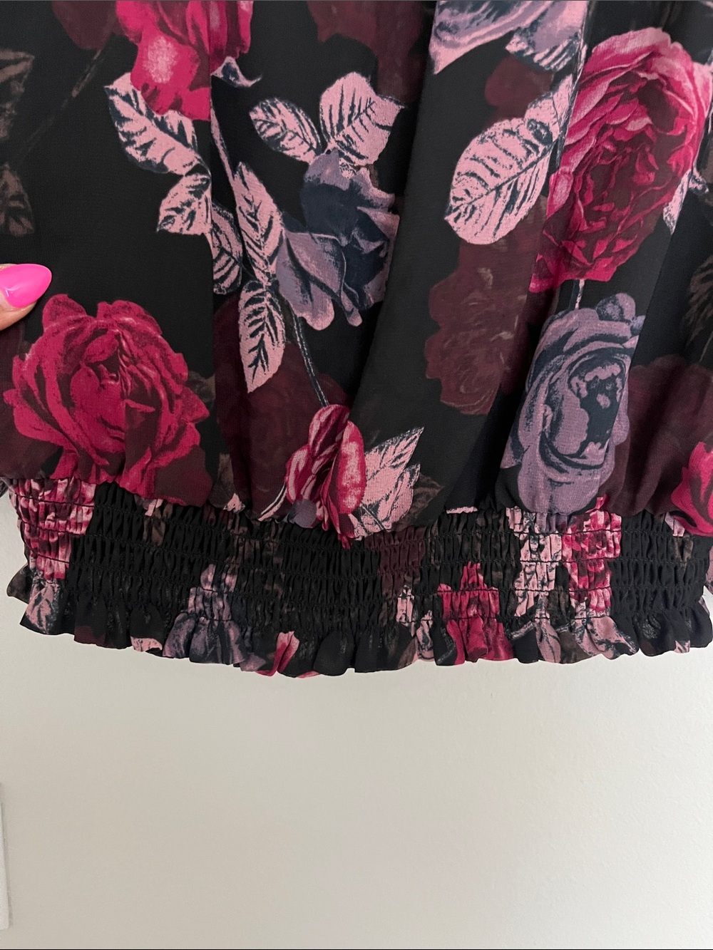 GUESS Romantic Blouse with Fuchsia Floral Print - Picture 5 of 5